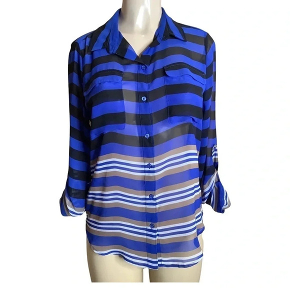 Old Navy Striped Button Blouse Size Medium (Preowned) - Picture 1 of 7